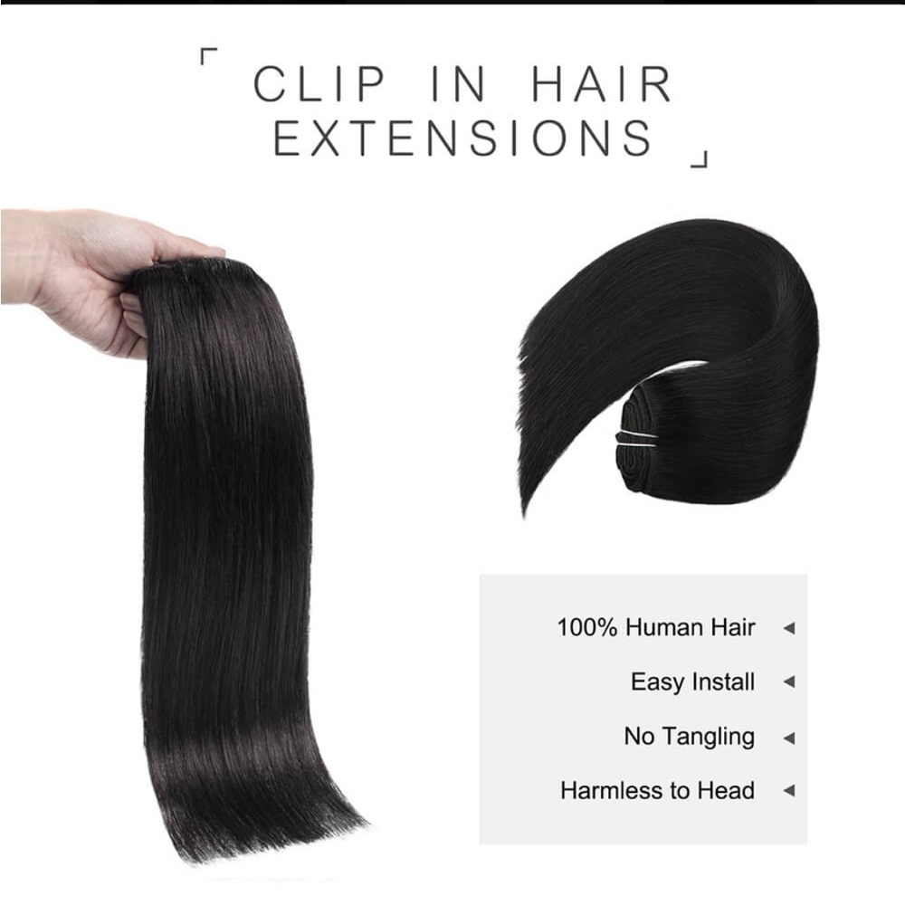 New in Box Vario Clip-in Hair Extensions Black #1 14 inch